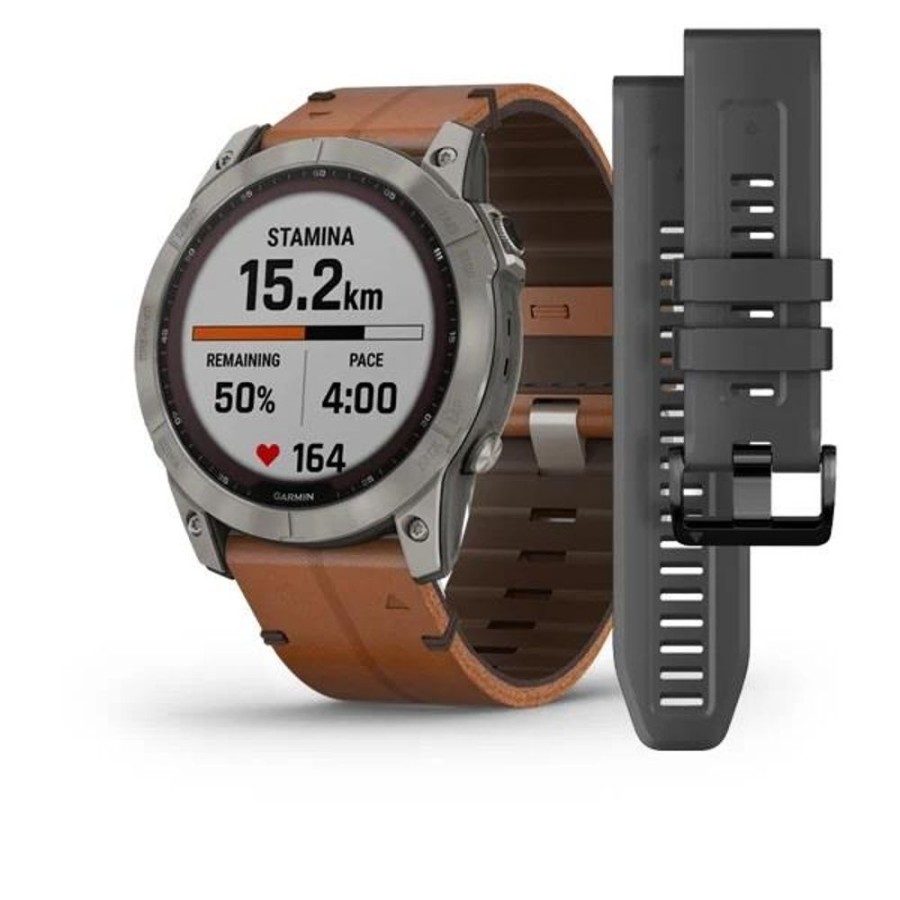 Orologi GARMIN | Orologio Garmin Fenix 7X – Sapphire Solar Edition Titanium Con Cinturino In Pelle Chestnut Ref. 010-02541-19