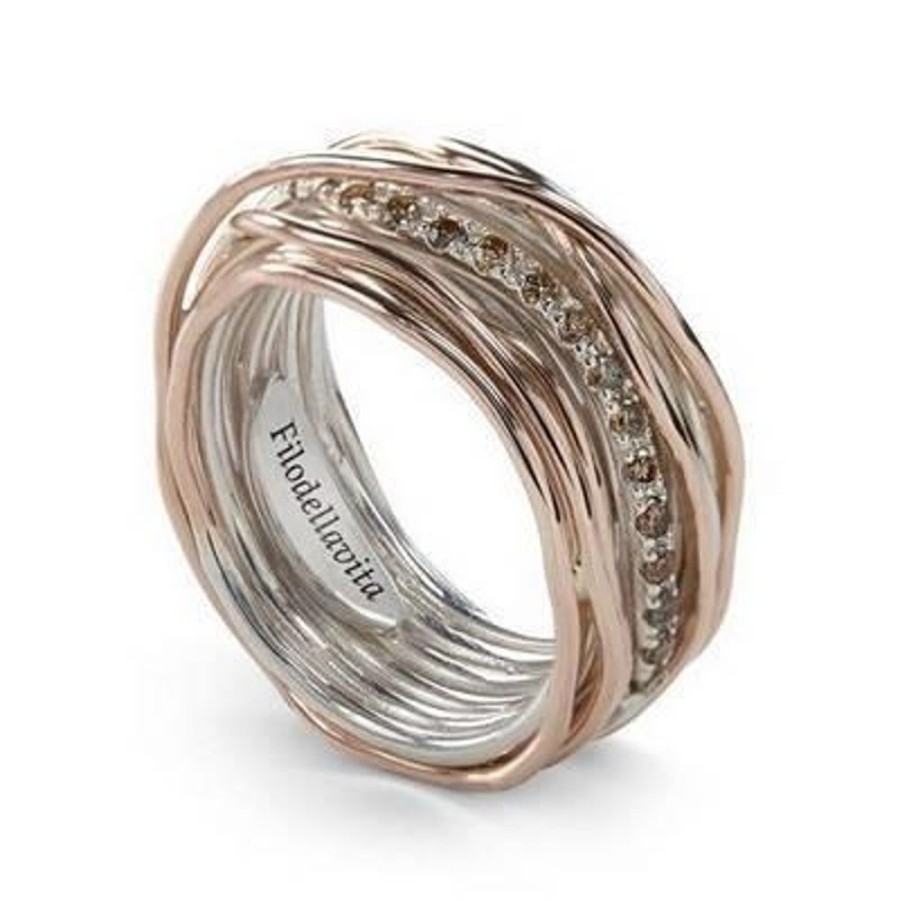 Gioielleria FILODELLAVITA | Anello Filodellavita Classic Collection, 13 Fili In Oro Rosa 9Kt, Argento 925 E Diamanti Brown Ref. An13Arbr