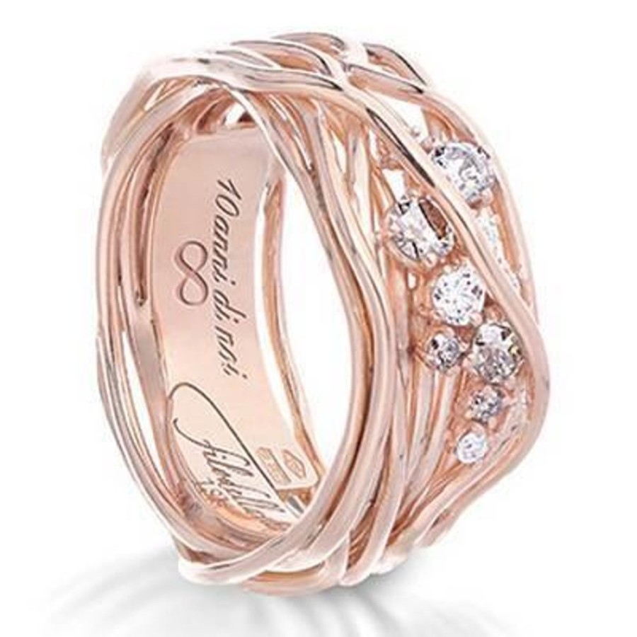 Gioielleria FILODELLAVITA | Anello Filodellavita Ten Collection, 10 Fili In Oro Rosa 18Kt, 5 Diamanti Bianchi E 5 Diamanti Brown Ref. An100Rbtbr