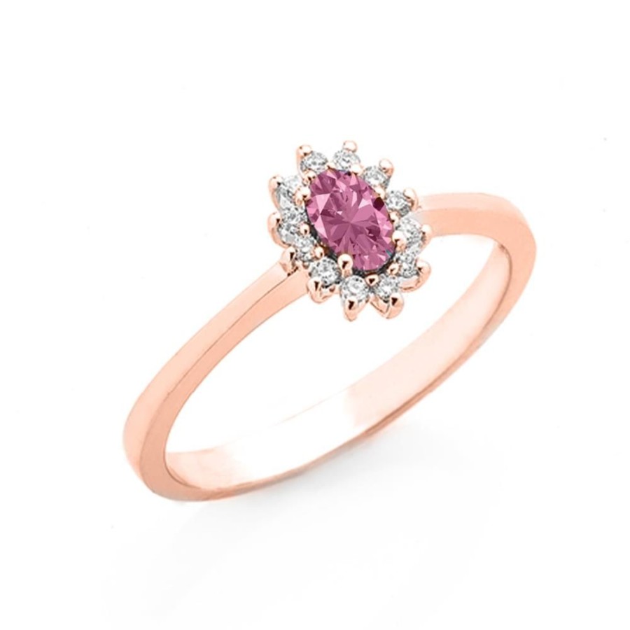 Gioielleria FIDELA | Anello In Oro Rosa Con Zaffiro Rosa E Diamanti Mis. 13 Ref. An-2403R-13