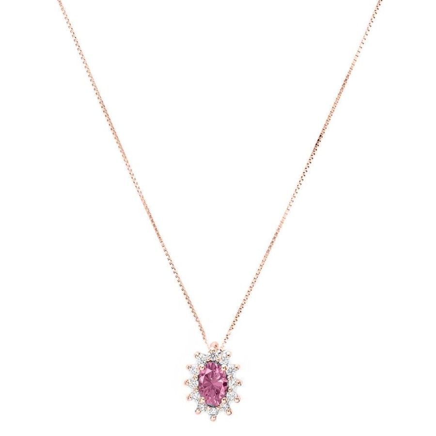 Gioielleria FIDELA | Girocollo In Oro Rosa Con Zaffiro Rosa E Diamanti Ref. Gi-2403R