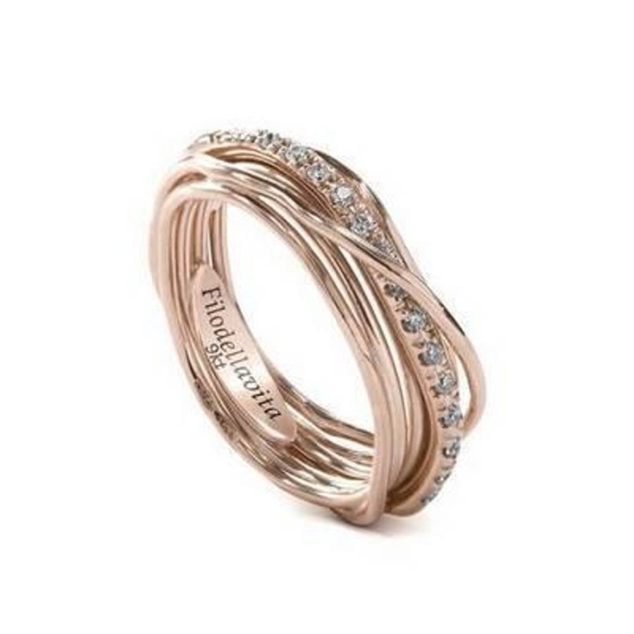 Gioielleria FILODELLAVITA | Anello Filodellavita Classic Collection, 7 Fili In Oro Rosa 9Kt E Diamanti Bianchi Ref. An7Rbt