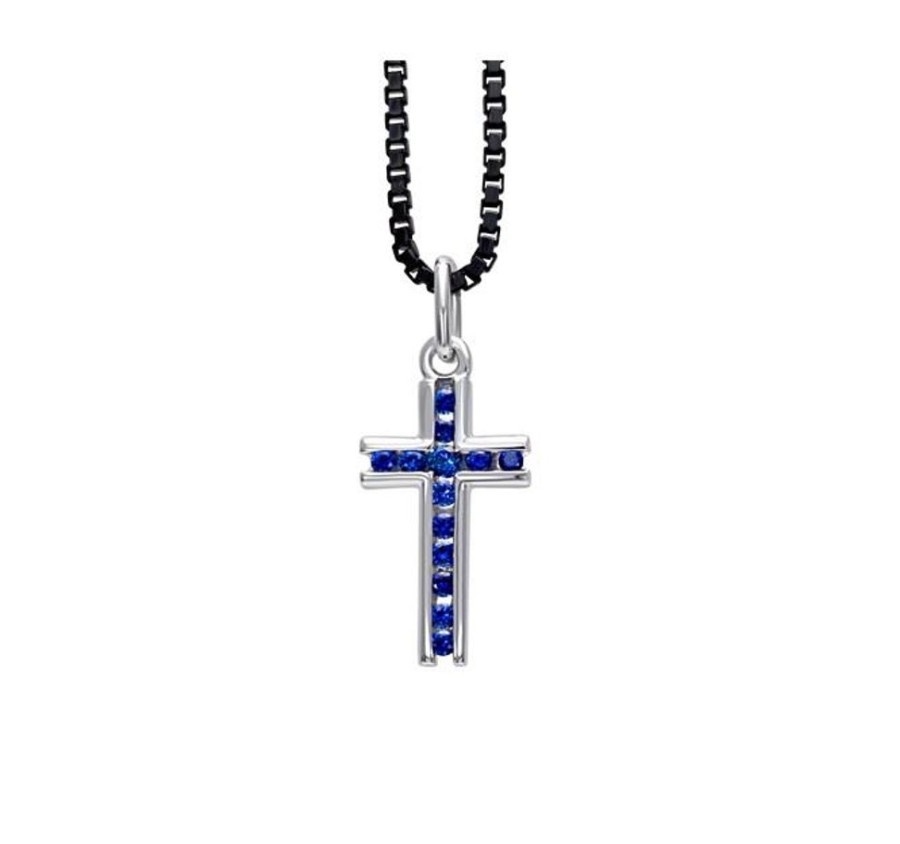 Gioielleria RECARLO | Collana Recarlo - Croce Uomo Oro Bianco Con Zaffiri Blu Modello: P16Cr092/Bzb-52